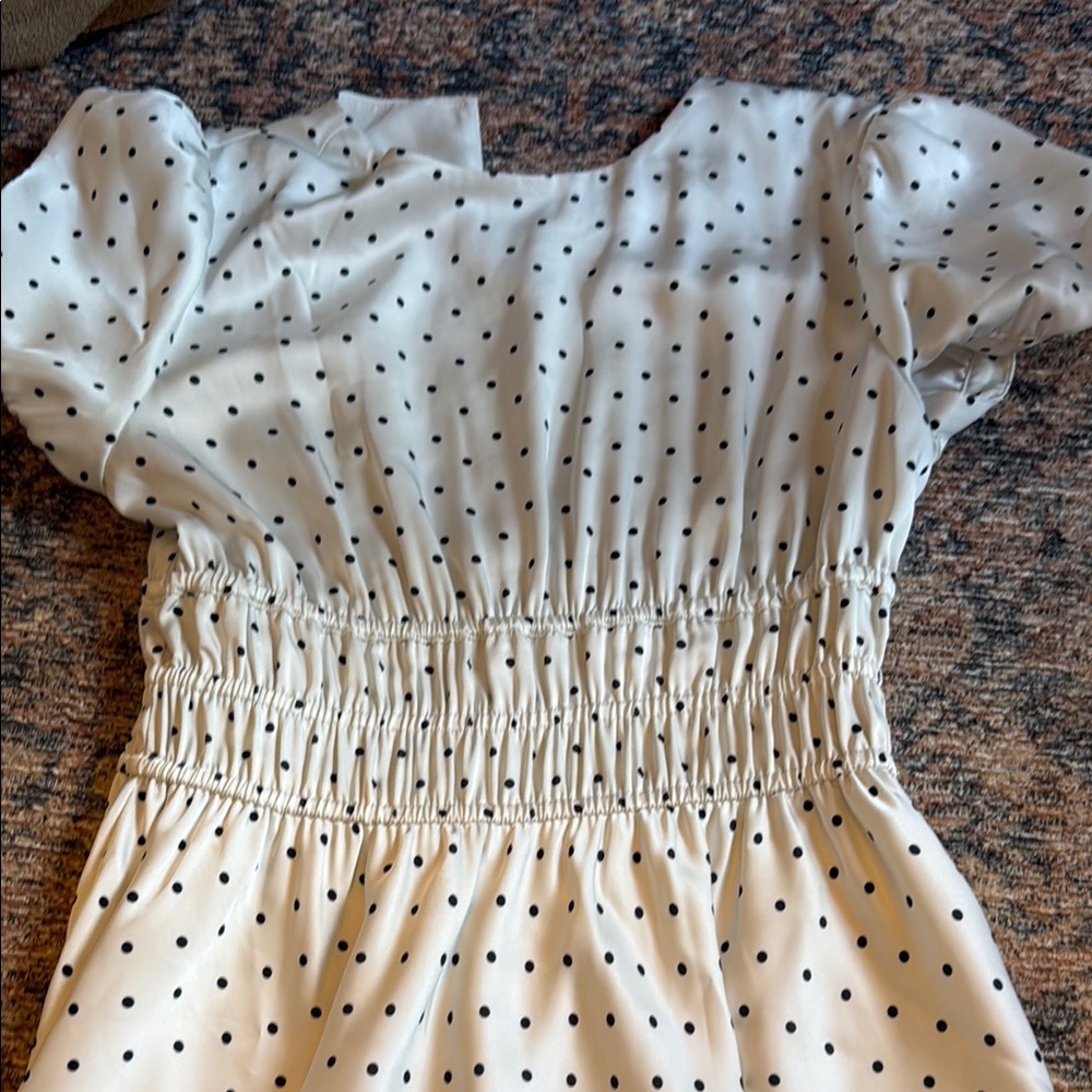White Polka Dot Smocked Waist Dress